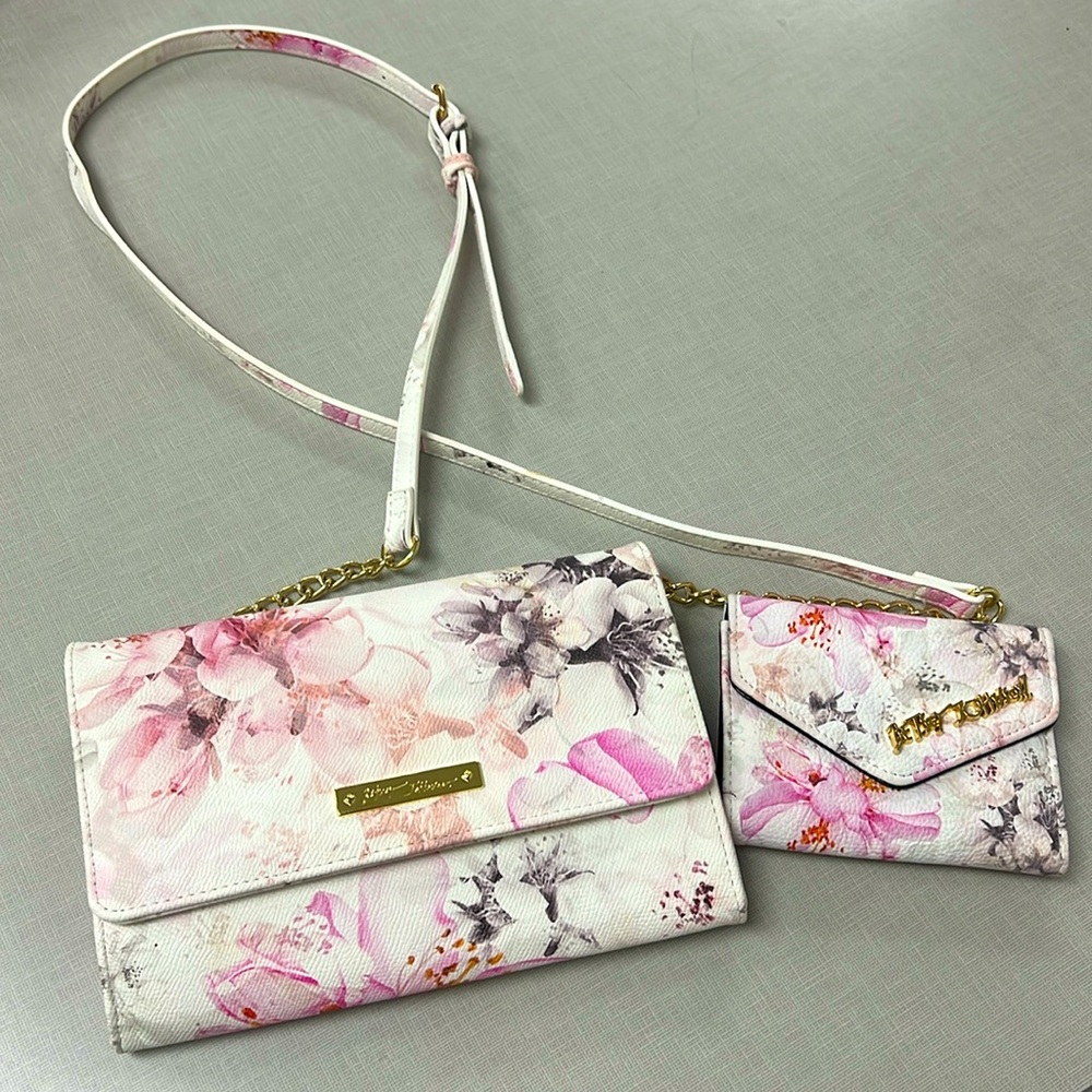 Betsey Johnson Cherry & White Floral XO Sam Crossbody Bag and XO Lana Wallet